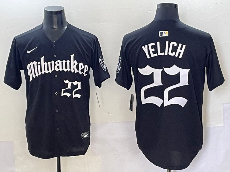 Men's Milwaukee Brewers Christian Yelich #22 Black Team Jersey